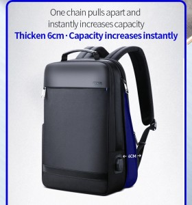 Деловой рюкзак с USB BOPAI 61-18811 увеличивается по ширине на 6 см