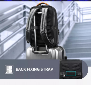 Кожаный бизнес рюкзак BOPAI 61-86711 легко фиксируется на багаже