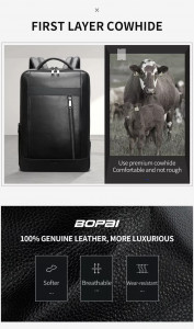 Кожаный бизнес рюкзак BOPAI 61-86711 специальная пропитка кожи