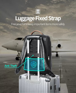 Кожаный рюкзак для ноутбука 15,6 Bopai 61-120761 легко фиксируется на ручке чемодана