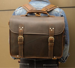 Винтажный портфель J.M.D. 7370R коричневый можно одеть как рюкзак