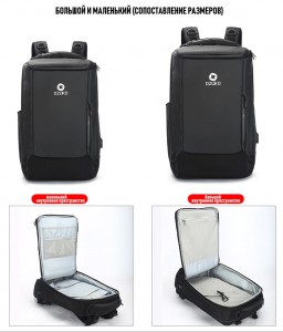 размеры рюкзака Ozuko 9060S (малый) и 9060L (большой)