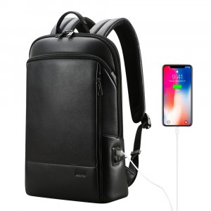 Кожаный тонкий рюкзак Bopai 61-52711 черный с USB разъемом