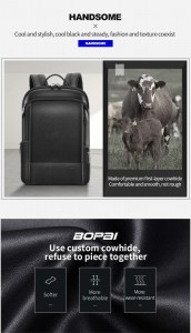 Кожаный тонкий рюкзак Bopai 61-52711 сделан из качественной короьей кожи