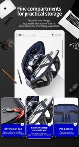 Кожаный тонкий рюкзак Bopai 61-52711 черный фото отделения и кармашков