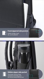 Кожаный тонкий рюкзак Bopai 61-52711 черный карман для бутылки и боковой карман для планшета
