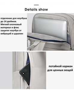Рюкзак женский для ноутбука 14 BOPAI 62-51318 серый детали фото 1