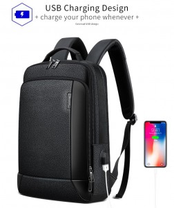 Мужской кожаный рюкзак BOPAI 851-036511 черный с USB зарядкой