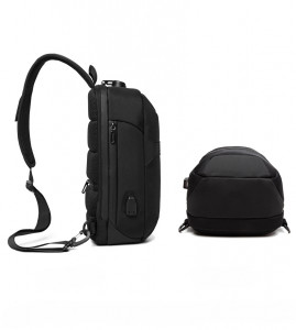 Нагрудная мужская сумка OZUKO 9270 черная фото сбоку, фото дна