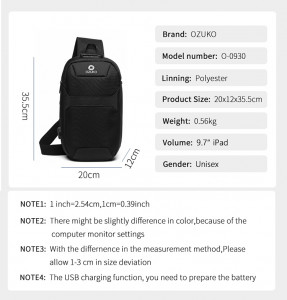 Нагрудная мужская сумка OZUKO 9270 черная фото с характеристиками