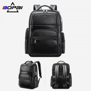 Кожаный бизнес рюкзак BOPAI 61-98611 фото спереди в разных проекциях