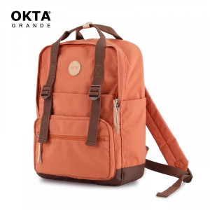 Рюкзак Himawari OKTA 1085-07 оранжевый с коричневым фото вполоборота
