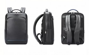 Кожаный рюкзак Bopai  61-122091 черный с разных сторон