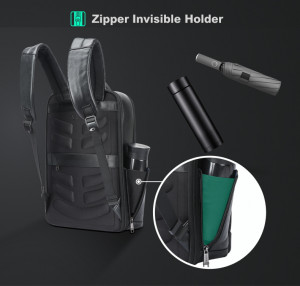 Кожаный рюкзак Bopai  61-122091 черный боковые карманы для бутылки/зонта