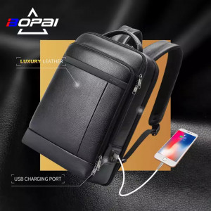 Кожаный рюкзак для ноутбука 15,6 Bopai 61-120761 с USB и type-C разъемами