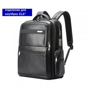 Кожаный деловой рюкзак BOPAI 61-121961 черный для ноутбука 15,6