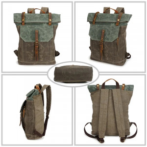 Холщовый мужской рюкзак J.M.D. 5191-1 болотный с хаки в разных ракурсах