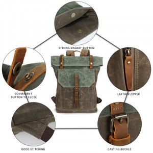 Холщовый мужской рюкзак J.M.D. 5191-1 болотный с хаки фурнитура, детали