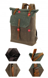 Холщовый мужской рюкзак J.M.D. 5191-1 болотный с хаки фурнитура, детали фото2