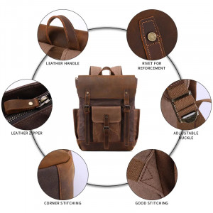 Холщовый рюкзак J.M.D. T0011 коричневый фото деталей