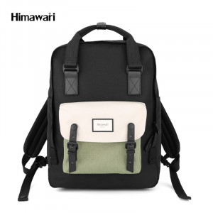 Рюкзак Himawari 1010XL-07 для ноутбука 17,3 черный с болотным и слоновой костью фото спереди