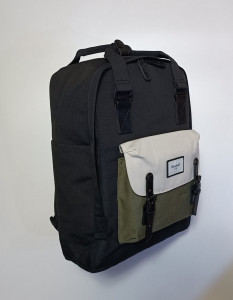 Рюкзак Himawari 1010XL-07 для ноутбука 17,3 черный с болотным и слоновой костью фото вполоборота