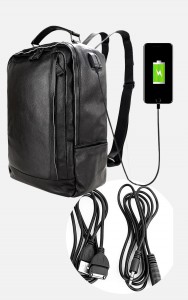 Рюкзак мужской кожаный J.M.D. черный 8834 USB разъем, USB  провод