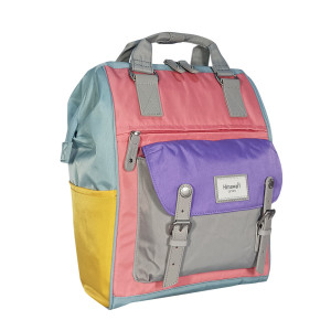 Рюкзак Himawari 9018-03 розово-сиреневый с желтым и серым заполненный вещами фото 2