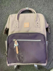 Рюкзак для мам Himawari 1213-06 серовато-розовый с фиолетовым живое фото