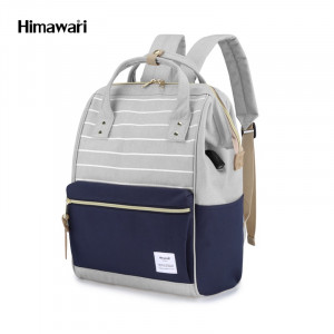 Рюкзак Himawari 9001-16 серый в белую полоску с синим фото вполоборота