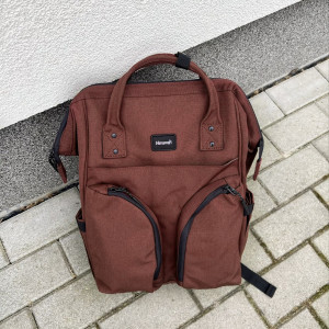 Рюкзак для мамы и малыша Himawari 1208-02 бордово-коричневый фото на  улице