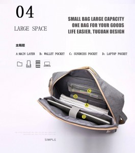 Основное отделение-органайзер рюкзака-трансформера, сумка-рюкзак для ноутбука 15,6 TUGUAN CF1769  серый 