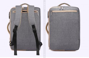 лямки прячутся в карман на спинке рюкзака антивор для ноутбука 15,6 TUGUAN CF1769  серый 