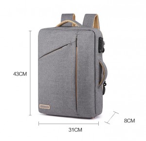 Фото с размерами рюкзака с кодовым замком для ноутбука 15,6 TUGUAN CF1769  серый