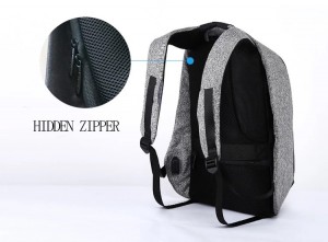 Рюкзак антивор TUGUAN серый TG1758 вид сзади, дышащая спинка рюкзака, скрытые молнии фото