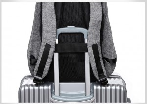 Рюкзак антивор TUGUAN серый TG1758, лента для креплению рюкзака на ручку чемодана