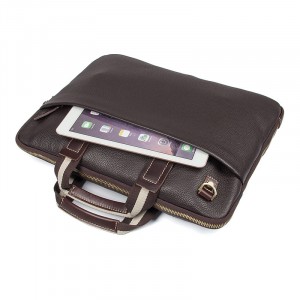Кожаная сумка для ноутбука 15.6 J.M.D. 6018 коричневая передний карман на молнии для планшета