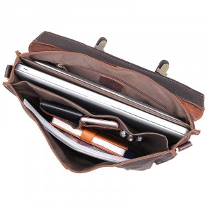 Кожаный мужской портфель J.M.D. 7090LR коричневый фото с заполненным основным отделением