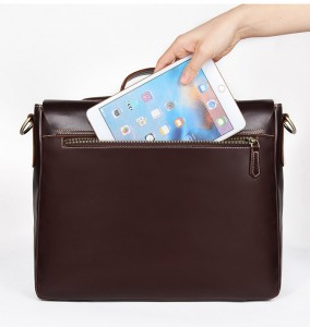 Кожаная мужская сумка J.M.D. 7108R коричневая в задний карман помещается небольшой планшет