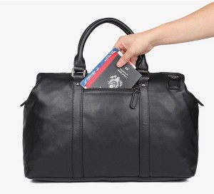 Дорожная кожаная мужская сумка GEO 7322A черная кармашек на задней стенке для документов