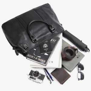Дорожная кожаная мужская сумка GEO 7322A черная фото с вещами