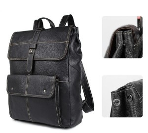 Рюкзак мужской кожаный J.M.D. 7335А черный объем рюкзака меняется за счет магнитных кнопок