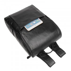 Рюкзак мужской кожаный J.M.D. 7344А черный, небольшой карман под планшет 7,9 дюймов