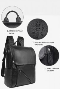 Рюкзак мужской кожаный J.M.D. G-7344А-1 черный фото деталей