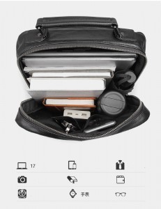 Рюкзак мужской кожаный J.M.D. 7356A черный фото заполненного основного отделения