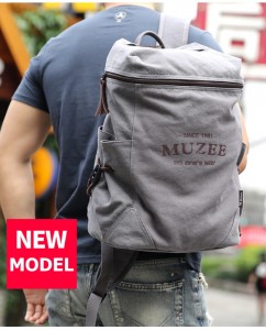 Холщовый рюкзак Muzee ME_1189 серый, надетый на мужчину фото 2