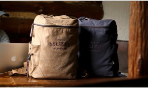 Холщовый рюкзак Muzee ME_1189 бежевый и синий фото на контрасте