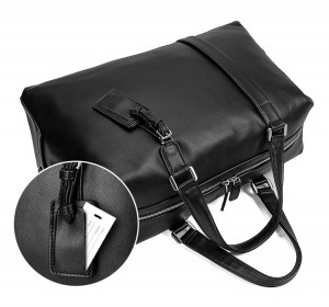 Дорожная кожаная мужская сумка GEO. 6007A черная табличка с информацией о владельце багажа (в случае утери)