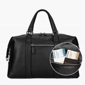 Дорожная кожаная мужская сумка GEO 6007A черная, карман на молнии для документов
