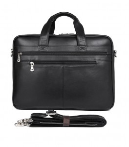 Мужская кожаная сумка-портфель J.M.D. 7319A черная фото спереди